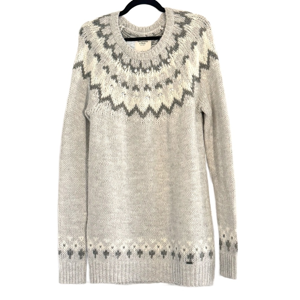 🌻 Abercrombie & Fitch Cream and Gray Patterned Sweater Large